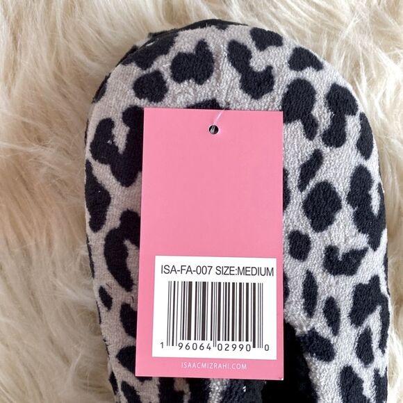Isaac Mizrahi Leopard Vegan Fur Print Room Slippers Mob Wife Preppy Sz M-L - NWT - Picture 2 of 7